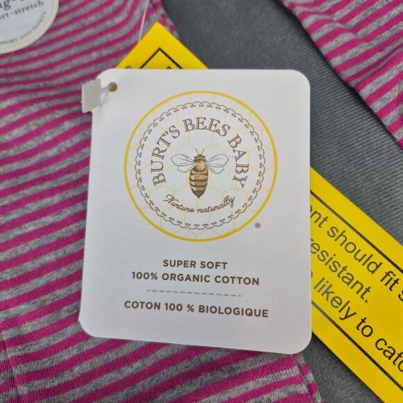 Burts Bees Baby Organic Cotton Baby One Piece Sleeper Striped Pink & Gray 24M - Picture 5 of 9